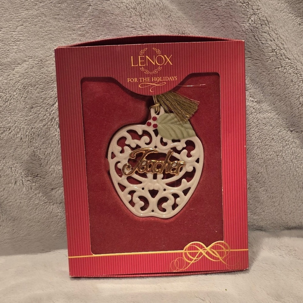 Lenox For The Holidays Teacher Apple Ornament Gold Tassel Gift Boxed